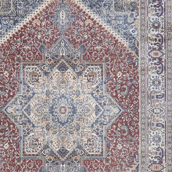 Blue and Red Floral Medallion Distressed Non Skid Area Rug Photo 7