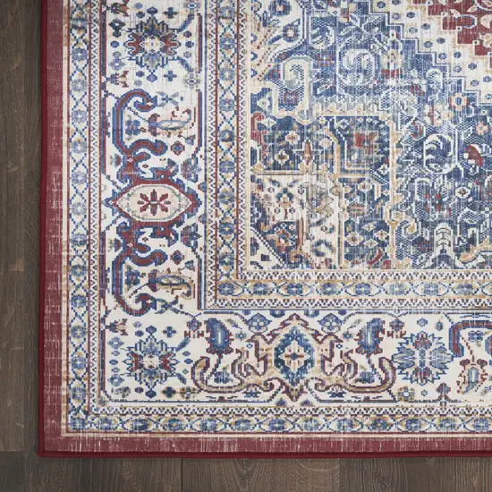 Blue and Red Floral Medallion Distressed Non Skid Area Rug Photo 4