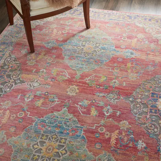 Blue and Red Floral Medallion Distressed Non Skid Area Rug Photo 9