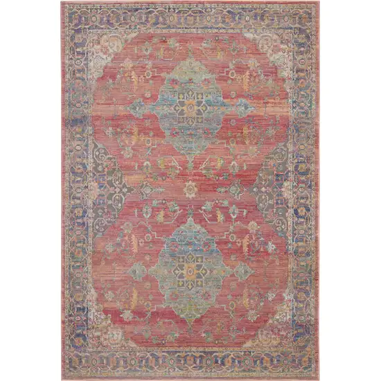 Blue and Red Floral Medallion Distressed Non Skid Area Rug Photo 2