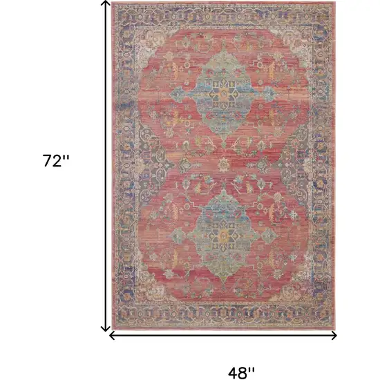 Blue and Red Floral Medallion Distressed Non Skid Area Rug Photo 3