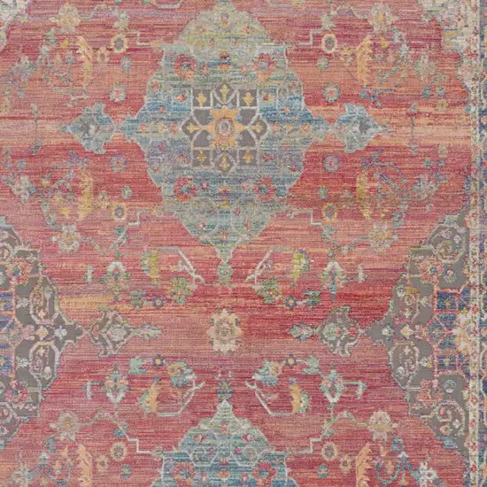 Blue and Red Floral Medallion Distressed Non Skid Area Rug Photo 8