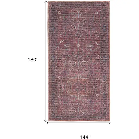 Blue and Red Floral Power Loom Distressed Area Rug Photo 3