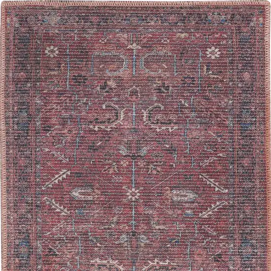 Blue and Red Floral Power Loom Distressed Area Rug Photo 9