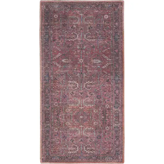 Blue and Red Floral Power Loom Distressed Area Rug Photo 2