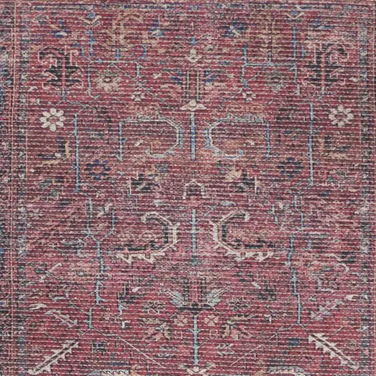 Blue and Red Floral Power Loom Distressed Runner Rug Photo 8