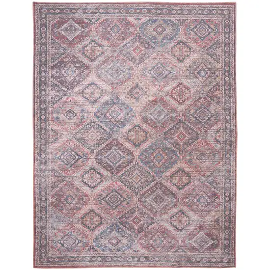 Blue and Red Floral Power Loom Distressed Washable Area Rug Photo 1