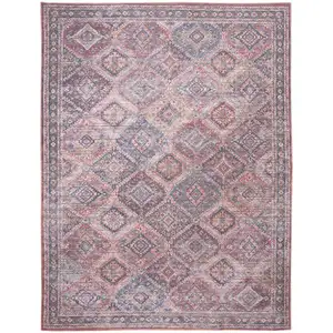 Photo of Blue and Red Floral Power Loom Distressed Washable Area Rug