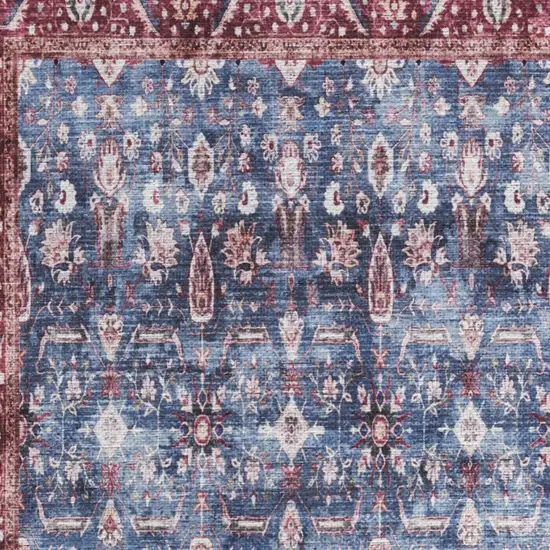 Blue and Red Floral Power Loom Distressed Washable Non Skid Area Rug Photo 8