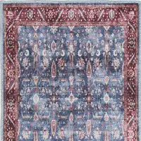 Photo of Blue and Red Floral Power Loom Distressed Washable Non Skid Area Rug