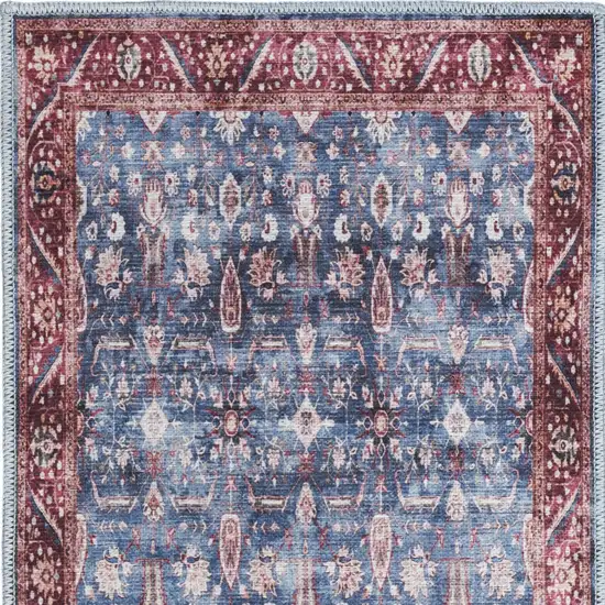 Blue and Red Floral Power Loom Distressed Washable Non Skid Area Rug Photo 9