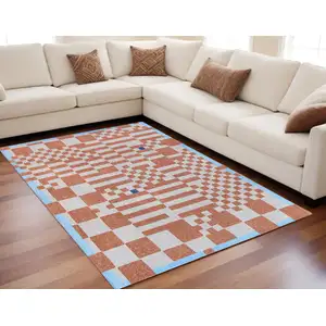 Photo of Blue and Red Geometric Non Skid Area Rug