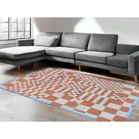 Photo of Blue and Red Geometric Non Skid Area Rug