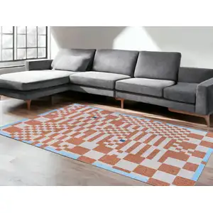 Photo of Blue and Red Geometric Non Skid Area Rug