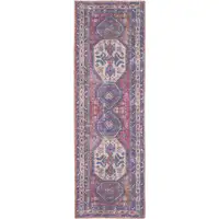 Photo of Blue and Red Medallion Power Loom Distressed Washable Runner Rug