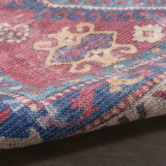 Blue and Red Medallion Power Loom Distressed Washable Runner Rug Photo 7