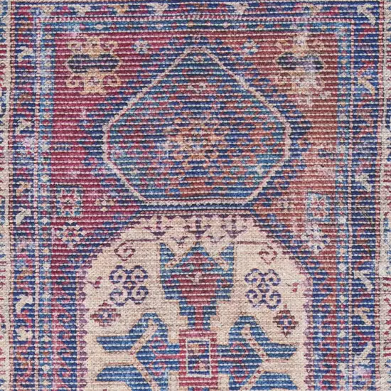 Blue and Red Medallion Power Loom Distressed Washable Runner Rug Photo 8