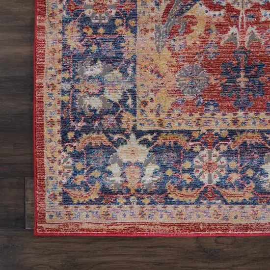 Blue and Red Oriental Distressed Non Skid Area Rug Photo 4