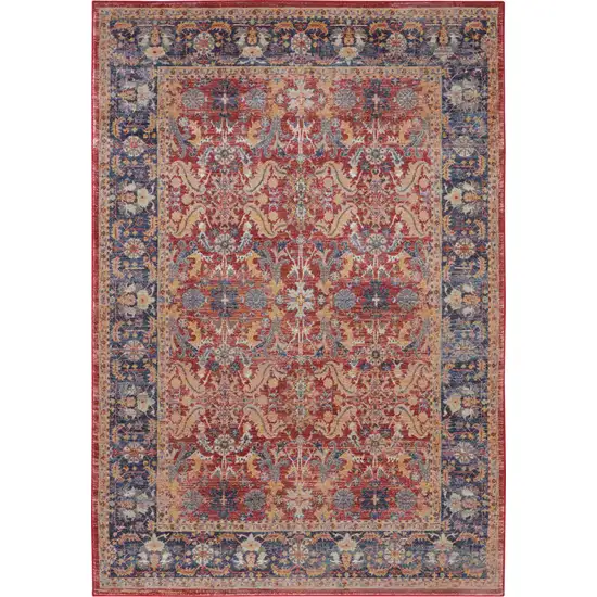 Blue and Red Oriental Distressed Non Skid Area Rug Photo 2