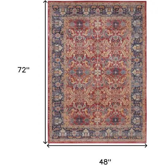 Blue and Red Oriental Distressed Non Skid Area Rug Photo 3