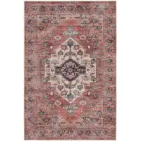 Photo of Blue and Red Oriental Power Loom Distressed Washable Non Skid Area Rug