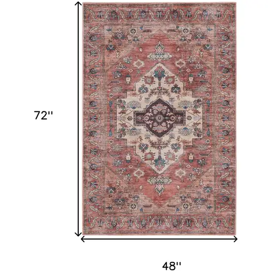 Blue and Red Oriental Power Loom Distressed Washable Non Skid Area Rug Photo 10