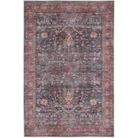 Photo of Blue and Red Oriental Power Loom Distressed Washable Non Skid Area Rug