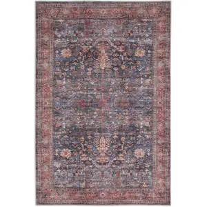 Photo of Blue and Red Oriental Power Loom Distressed Washable Non Skid Area Rug