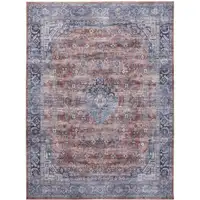 Photo of Blue and Red Oriental Power Loom Distressed Washable Non Skid Area Rug