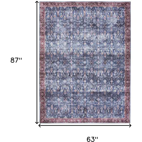 Blue and Red Oriental Power Loom Distressed Washable Non Skid Area Rug Photo 9