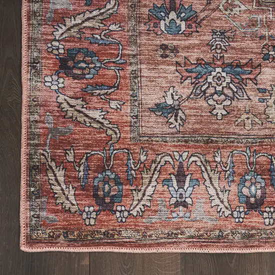 Blue and Red Oriental Power Loom Distressed Washable Non Skid Area Rug Photo 3