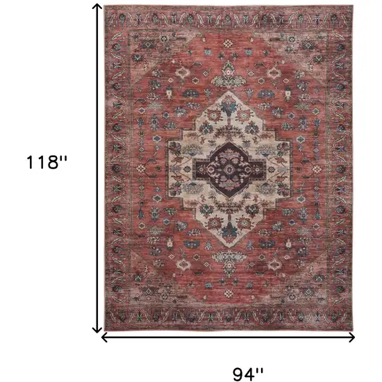 Blue and Red Oriental Power Loom Distressed Washable Non Skid Area Rug Photo 10