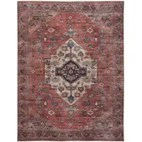 Photo of Blue and Red Oriental Power Loom Distressed Washable Non Skid Area Rug