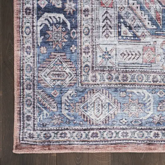 Blue and Red Oriental Power Loom Distressed Washable Non Skid Area Rug Photo 2