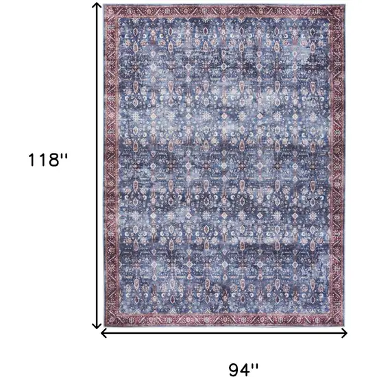 Blue and Red Oriental Power Loom Distressed Washable Non Skid Area Rug Photo 9