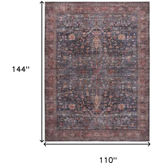 Blue and Red Oriental Power Loom Distressed Washable Non Skid Area Rug Photo 9