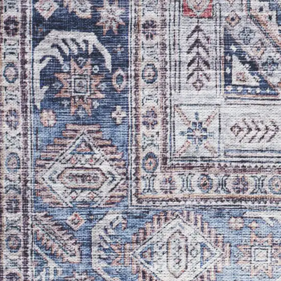 Blue and Red Oriental Power Loom Distressed Washable Non Skid Area Rug Photo 5