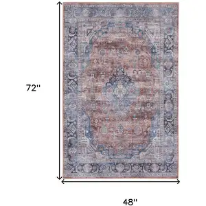 Photo of Blue and Red Oriental Power Loom Distressed Washable Non Skid Area Rug