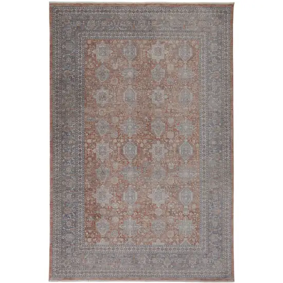 Blue and Red Oriental Power Loom Worn Faded Area Rug With Fringe Photo 6