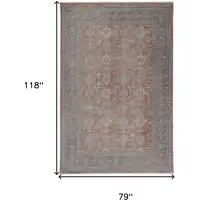 Photo of Blue and Red Oriental Power Loom Worn Faded Area Rug With Fringe