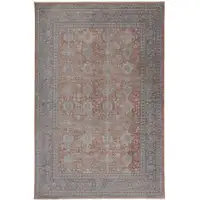 Photo of Blue and Red Oriental Power Loom Worn Faded Area Rug With Fringe