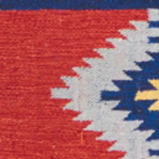 Blue and Red Southwestern Handmade Area Rug With Fringe Photo 8