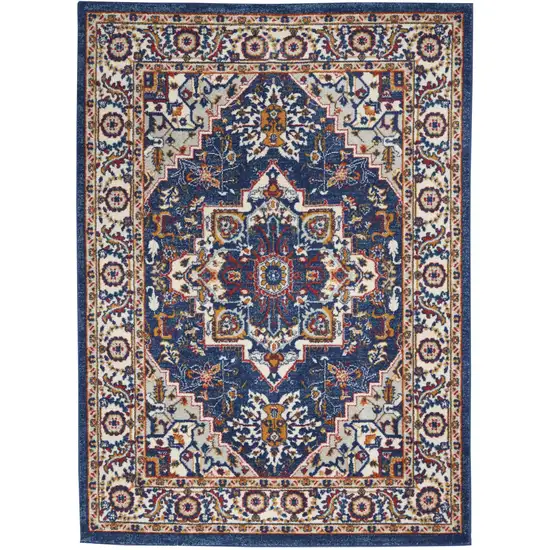 Blue and Ruby Medallion Area Rug Photo 1