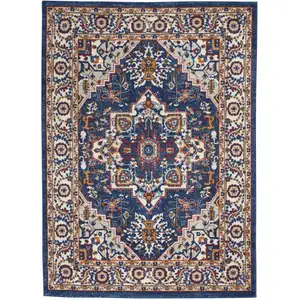 Photo of Blue and Ruby Medallion Area Rug