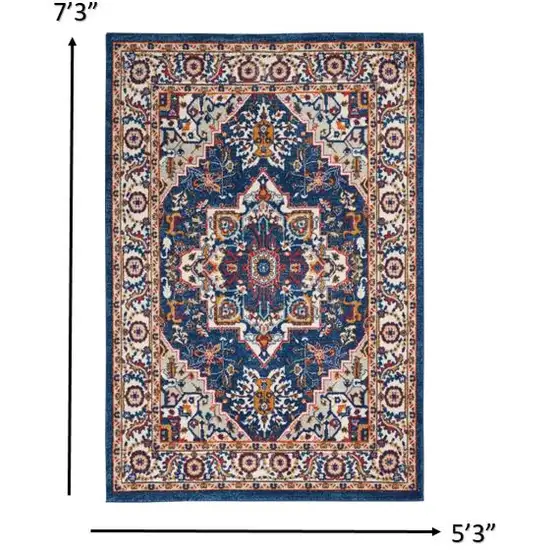 Blue and Ruby Medallion Area Rug Photo 6