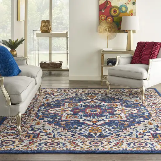 Blue And Ivory Power Loom Area Rug Photo 6