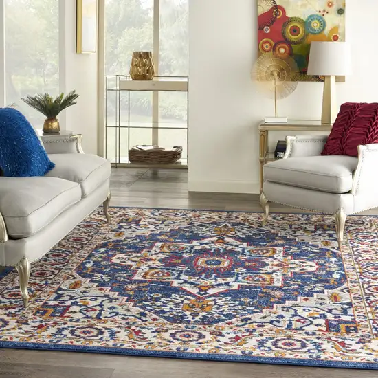 Blue and Ruby Medallion Area Rug Photo 8