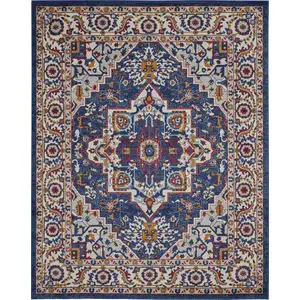 Photo of Blue and Ruby Medallion Area Rug