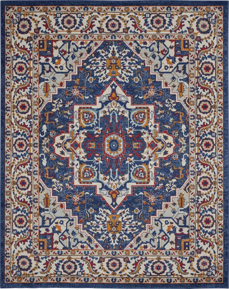 Blue and Ruby Medallion Area Rug Photo 1