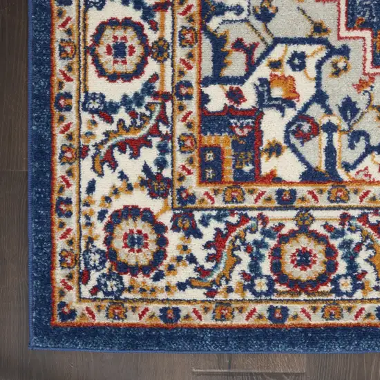 Blue and Ruby Medallion Runner Rug Photo 2